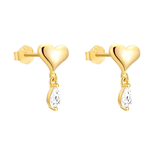 Vielring - Herz mit Zirkonia Stein Ohrstecker - 925 Silber - Gold / Einzeln
