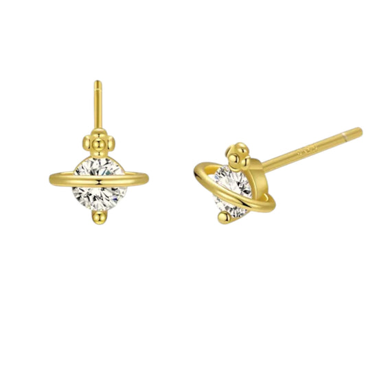 Vielring - Universum Planet Ohrstecker - 925 Silber - Gold / Einzeln