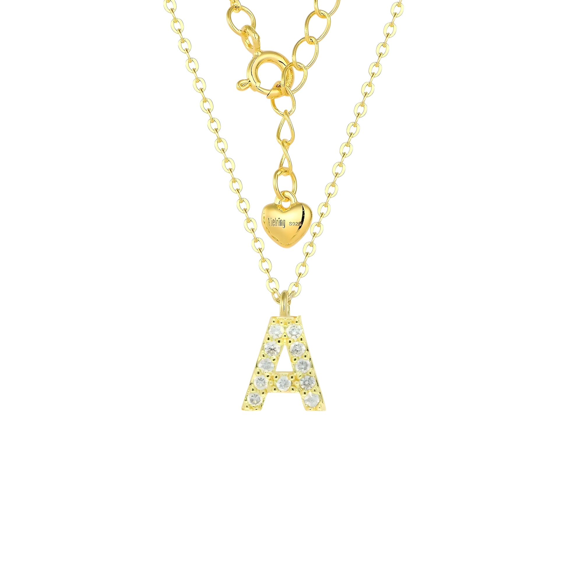 Vielring - Buchstaben Zirkonia Halskette - 925 Silber - Gold / A