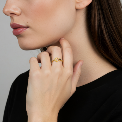 Black Onyx Moon Ring - 925 Silver