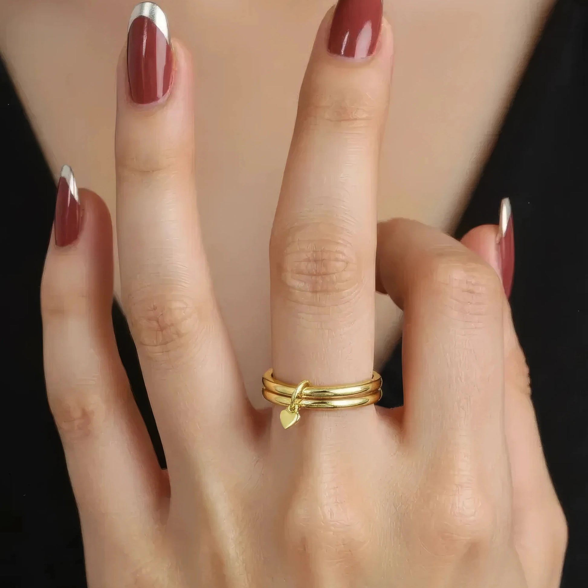 Vielring - Doppelter Herz Anti-Stress-Ring - 925 Silber - Gold