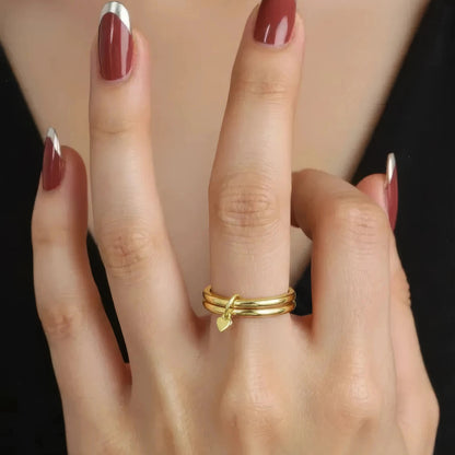 Vielring - Doppelter Herz Anti-Stress-Ring - 925 Silber - Gold