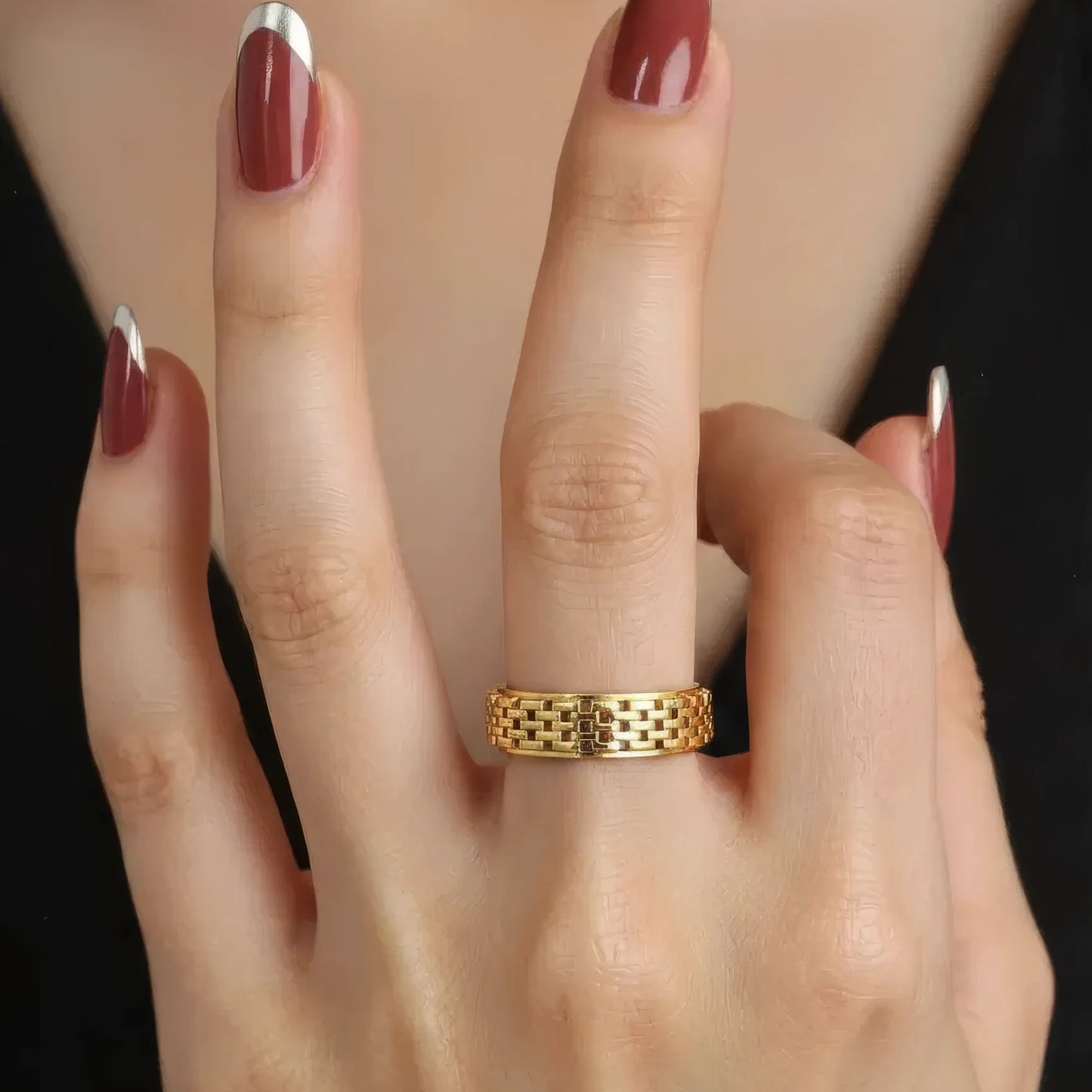 Strukturierter Grid Anti-Stress-Ring – Edelstahl