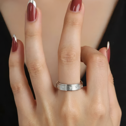 Vielring - Mond Sternen Anti-Stress-Ring – Edelstahl - Gold / 49 | ø15.6