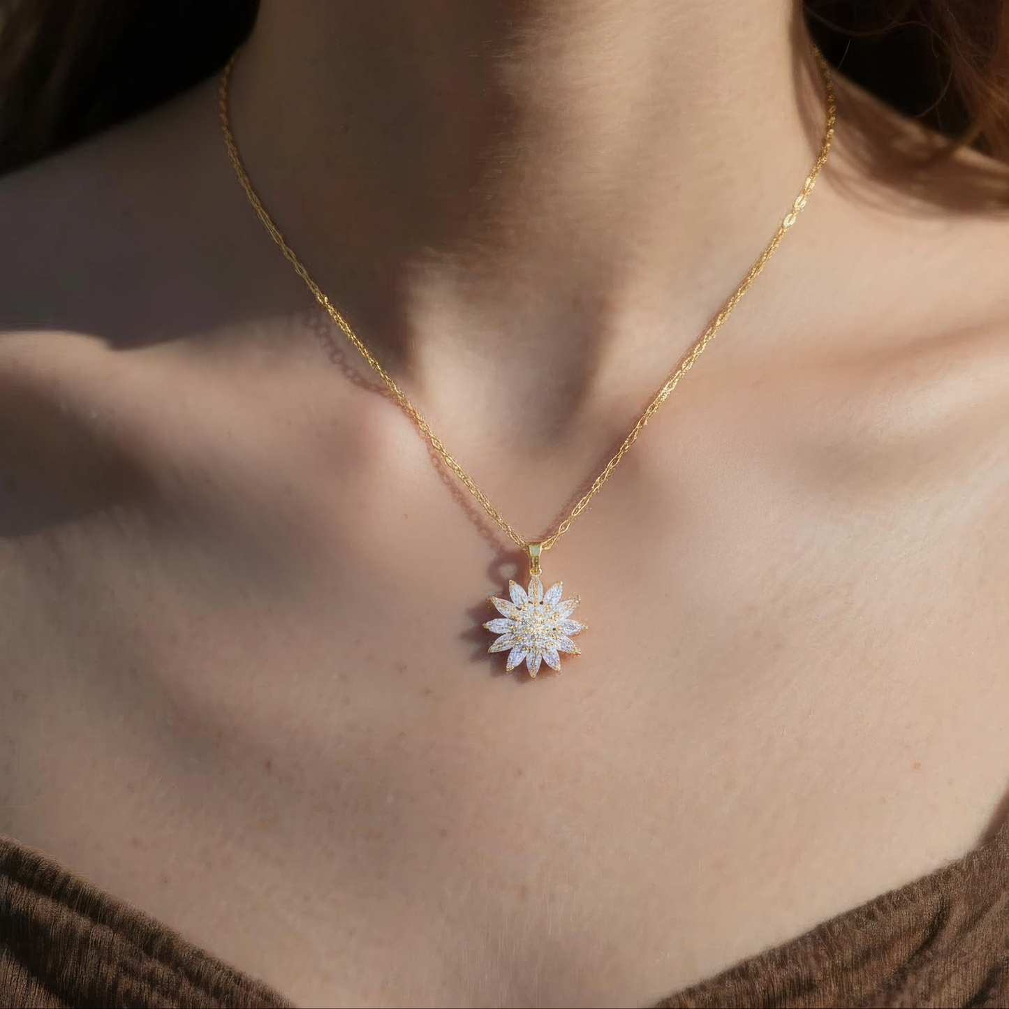 Vielring - Sonnenblumen Zirkonia Anti-Stress Halskette - Edelstahl - Gold
