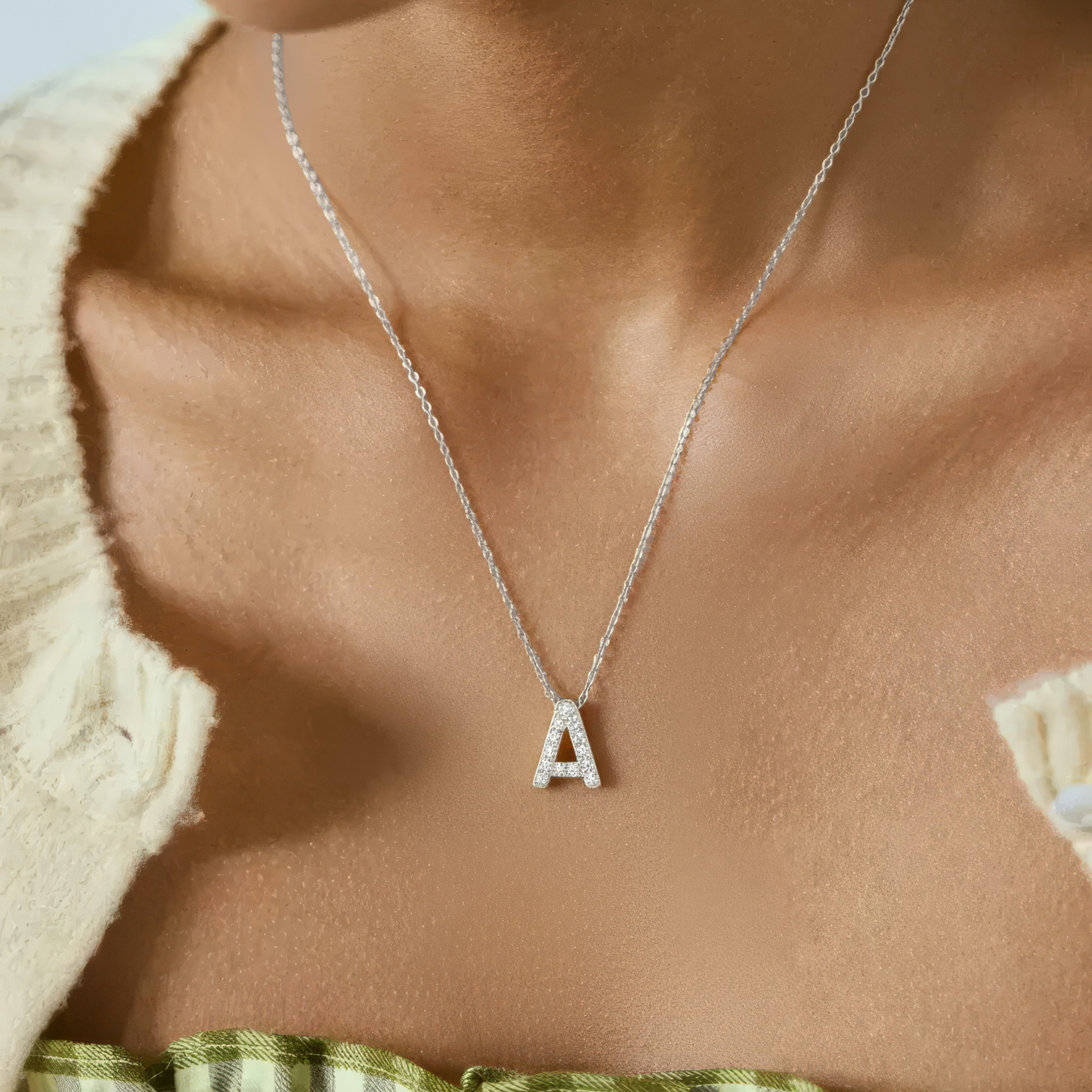 Square Zirconia Necklace - 925 Silver