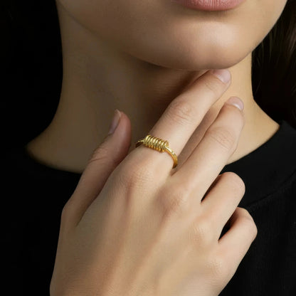 Abstrakter Scheiben Anti-Stress-Ring - 925 Silber