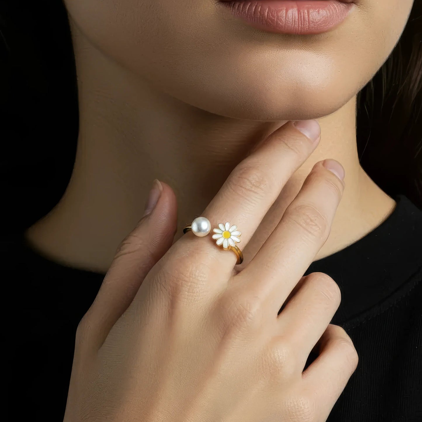 Bunter Sonnenblumen Perlen Anti-Stress-Ring – 925 Silber