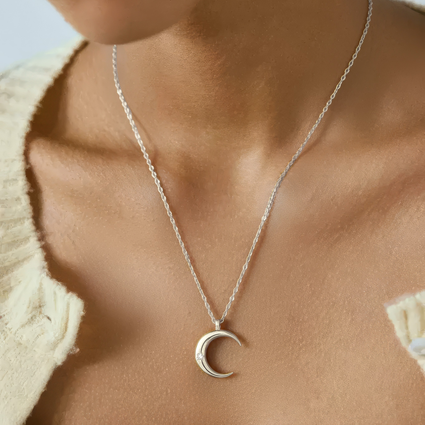 Vielring - Zierliche Mond Halskette – 925 Silber - Gold