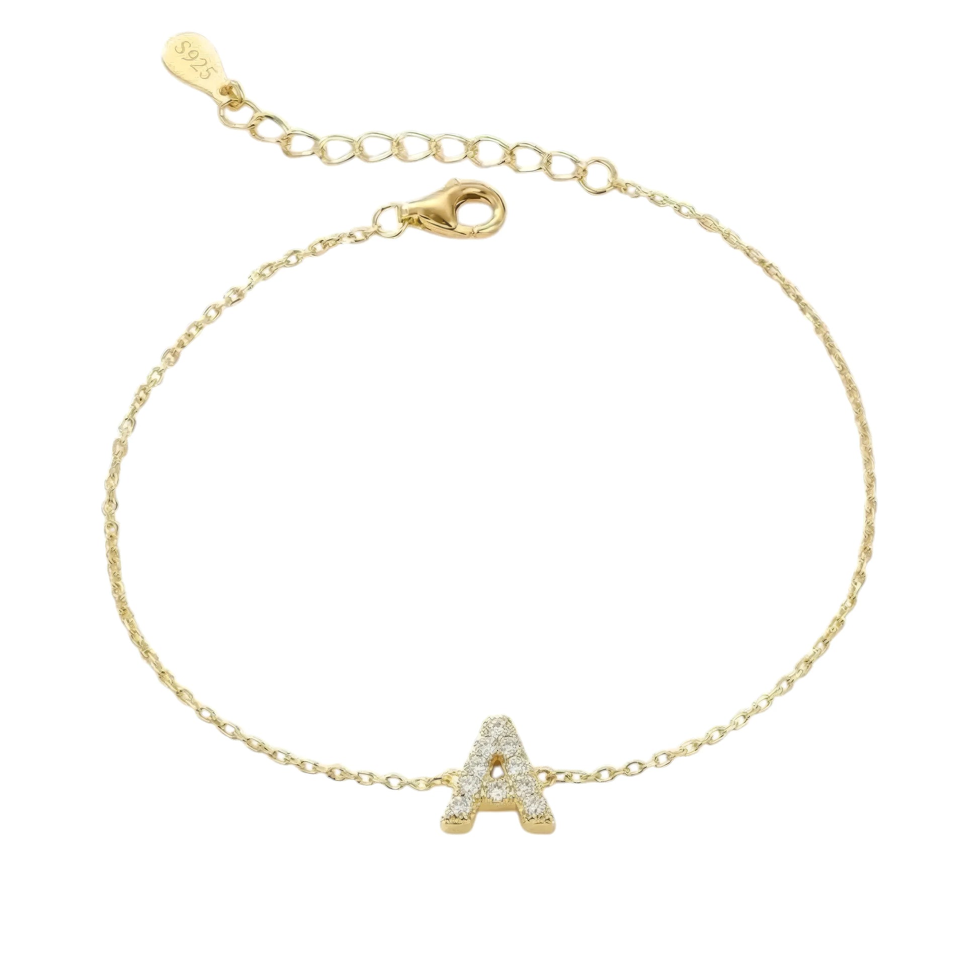 Vielring - Buchstaben Zirkonia Armband - 925 Silber - Gold / A