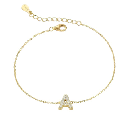 Vielring - Buchstaben Zirkonia Armband - 925 Silber - Gold / A