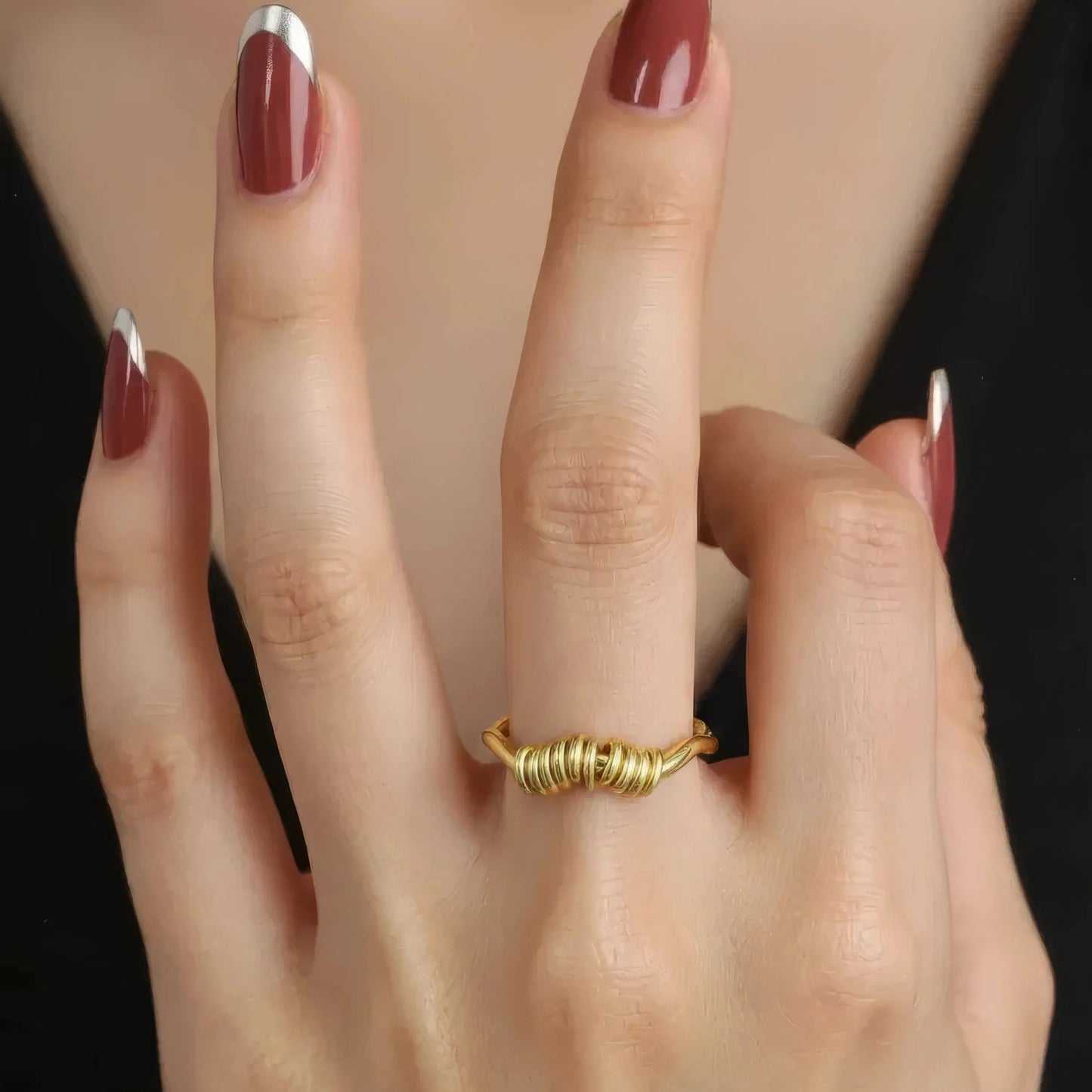 Vielring - Wellen Scheiben Anti-Stress-Ring - 925 Silber - Gold
