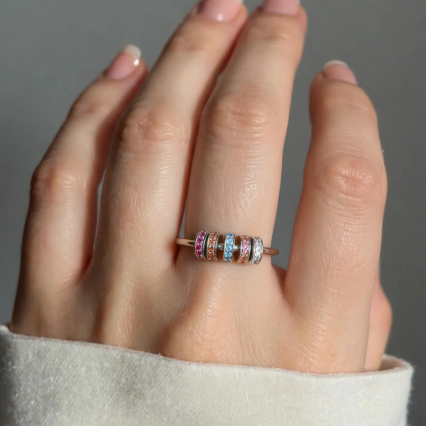 Square ring with zirconia stones - 925 silver