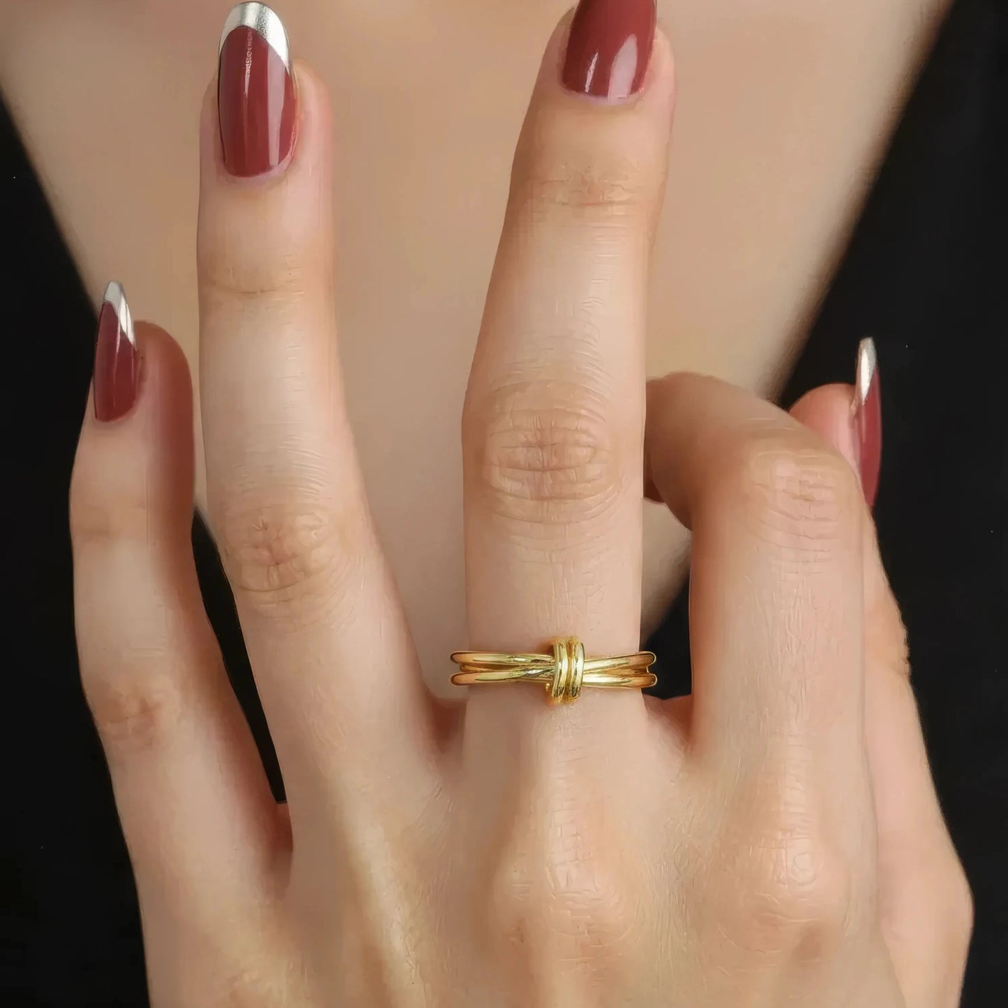 Vielring - Verbundener Dreier Anti-Stress-Ring - 925 Silber - Gold / 49 | ø15.6