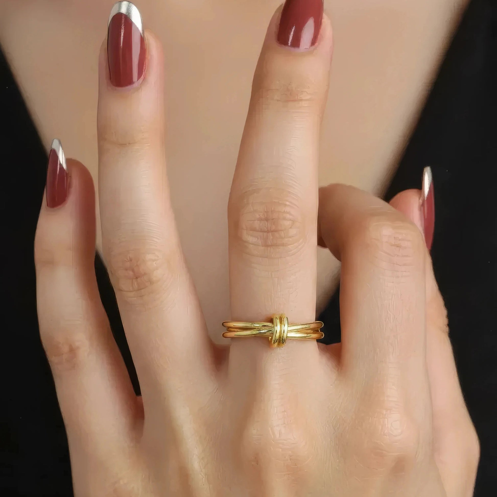 Vielring - Verbundener Dreier Anti-Stress-Ring - 925 Silber - Gold / 49 | ø15.6