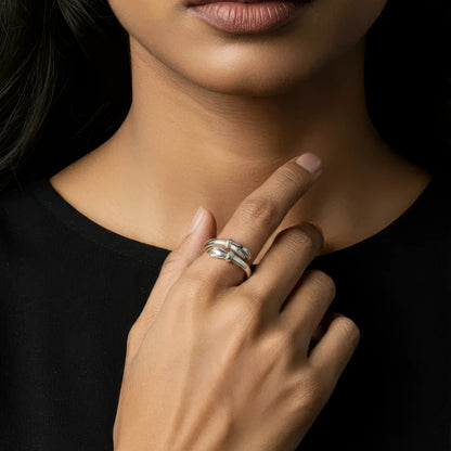 Offener Umarmungsring (Liebe) Anti-Stress-Ring – 925 Silber