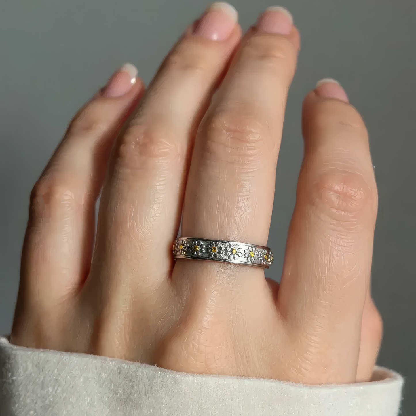 Vielring - Gereihter Sonnenblumen Anti-Stress-Ring – Edelstahl - Gold / 49 | ø15.6