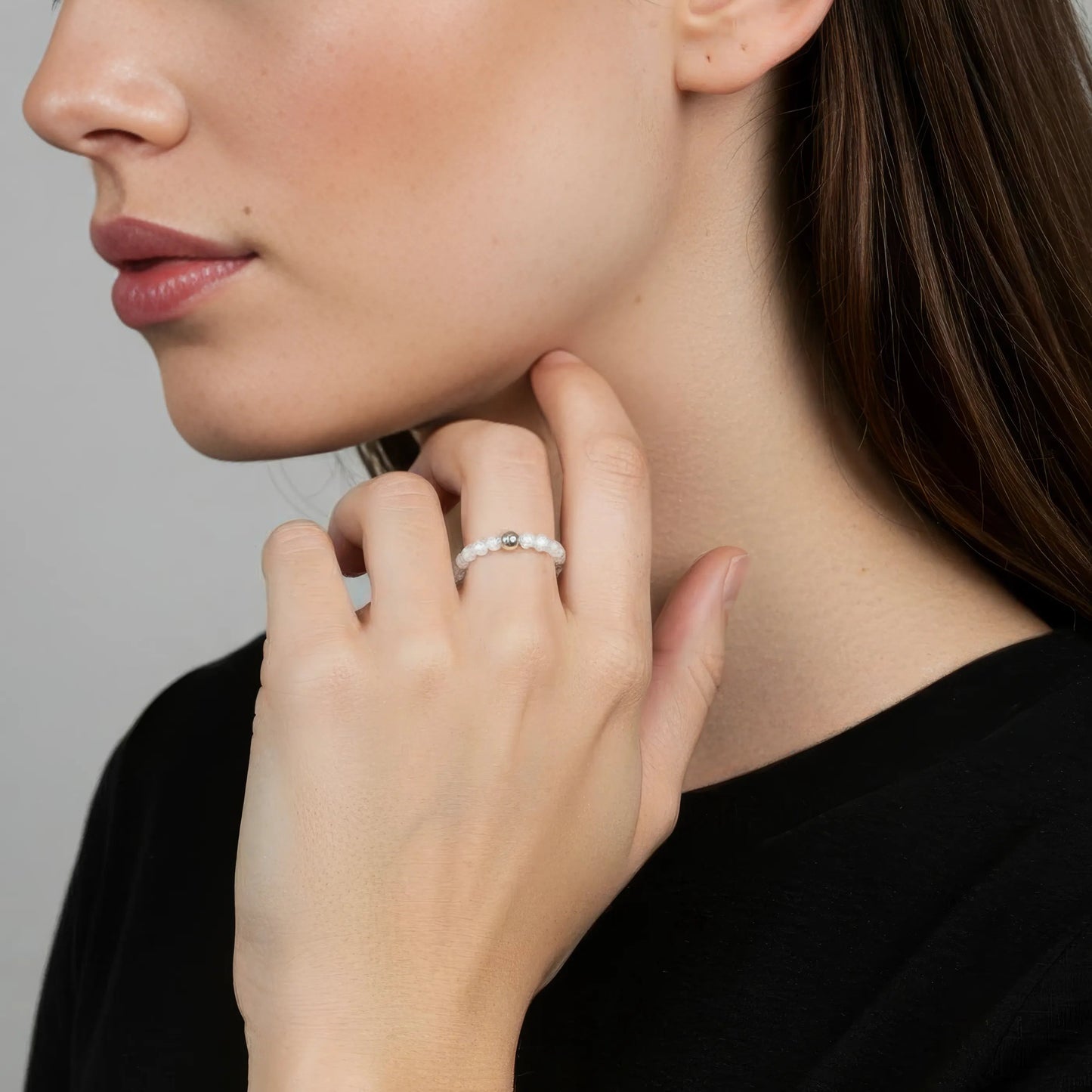 Weißer Naturstein Anti-Stress-Ring – 925 Silber