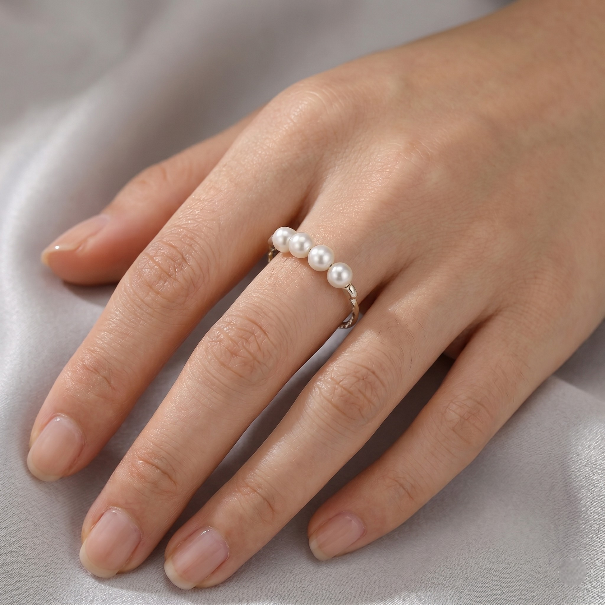 Vielring - Gedrehter Perlen Anti-Stress-Ring – 925 Silber - Gold