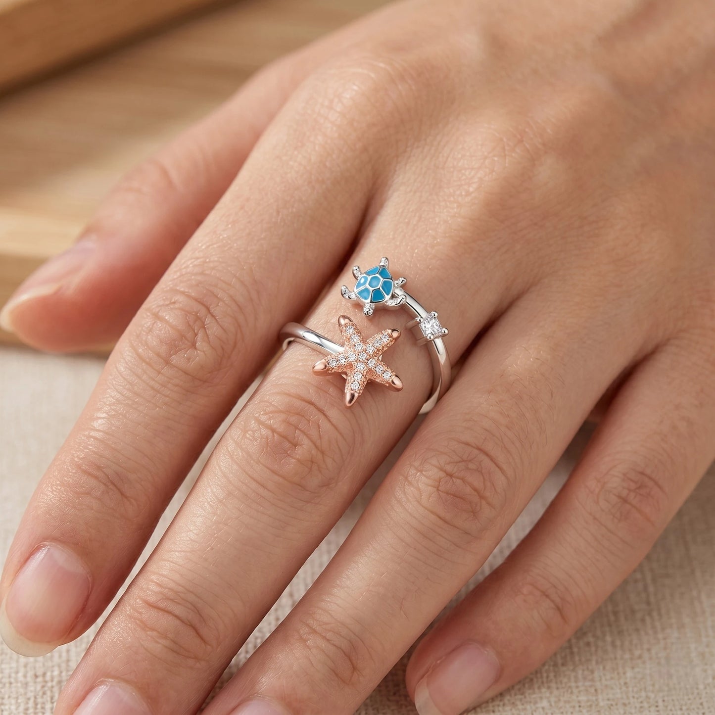 Schildkröten Seestern Anti-Stress-Ring – 925 Silber