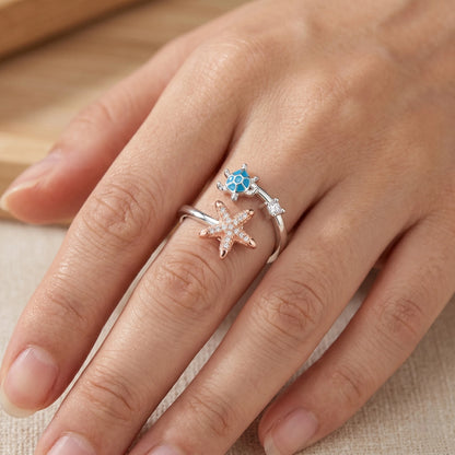 Schildkröten Seestern Anti-Stress-Ring – 925 Silber