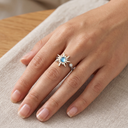 Blauer Sonnen Zirkonia Steinen Anti-Stress-Ring - 925 Silber