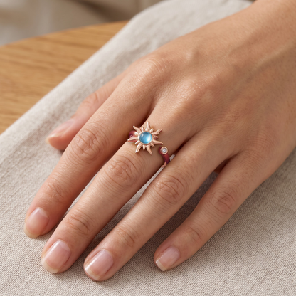 Blauer Sonnen Zirkonia Steinen Anti-Stress-Ring - 925 Silber