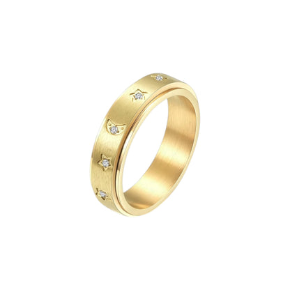 Vielring - Mond Sternen Anti-Stress-Ring – Edelstahl - Gold / 49 | ø15.6