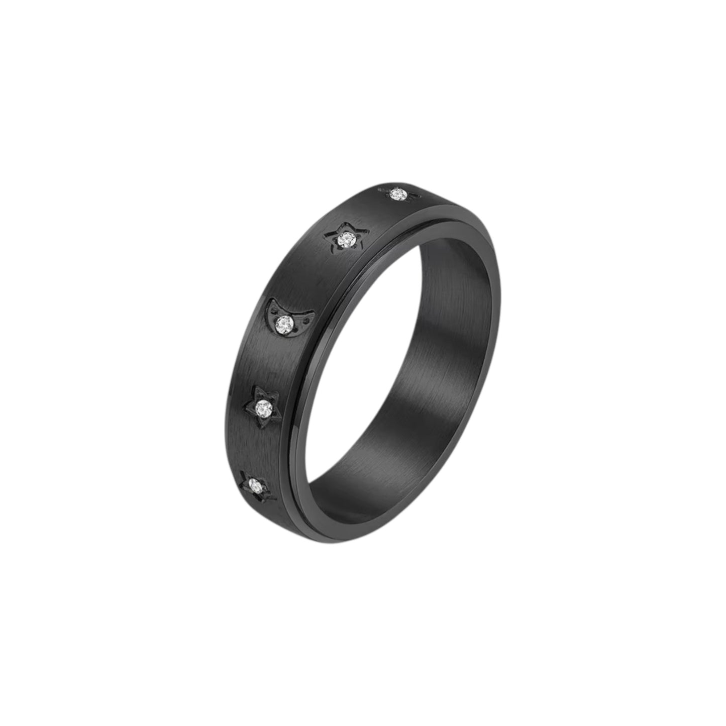Vielring - Mond Sternen Anti-Stress-Ring – Edelstahl - Schwarz / 49 | ø15.6