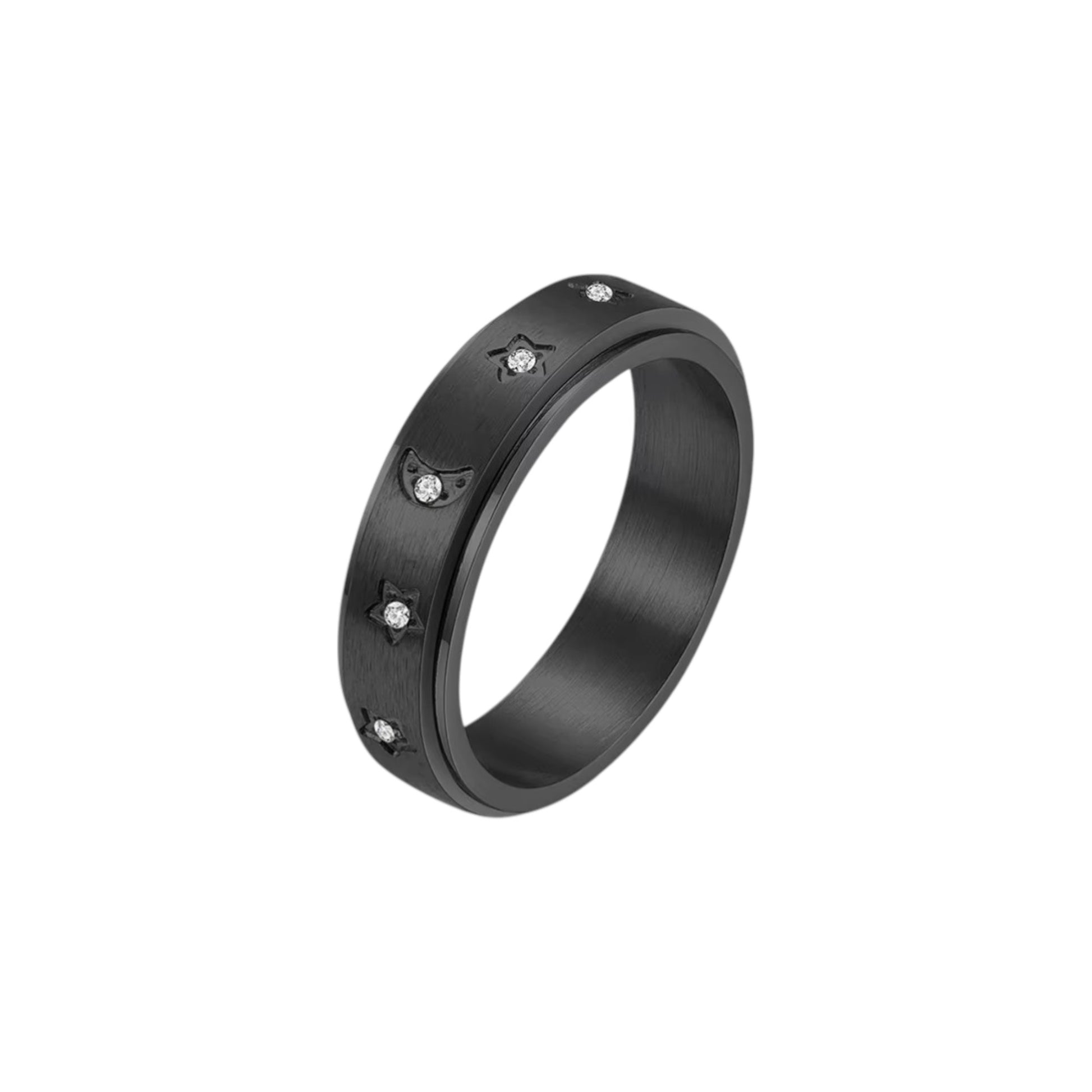 Vielring - Mond Sternen Anti-Stress-Ring – Edelstahl - Schwarz / 49 | ø15.6