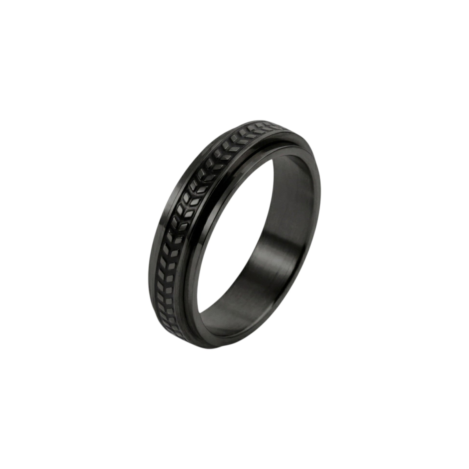 Vielring - Oliven Blatt Anti-Stress-Ring – Edelstahl - Schwarz / 49 | ø15.6