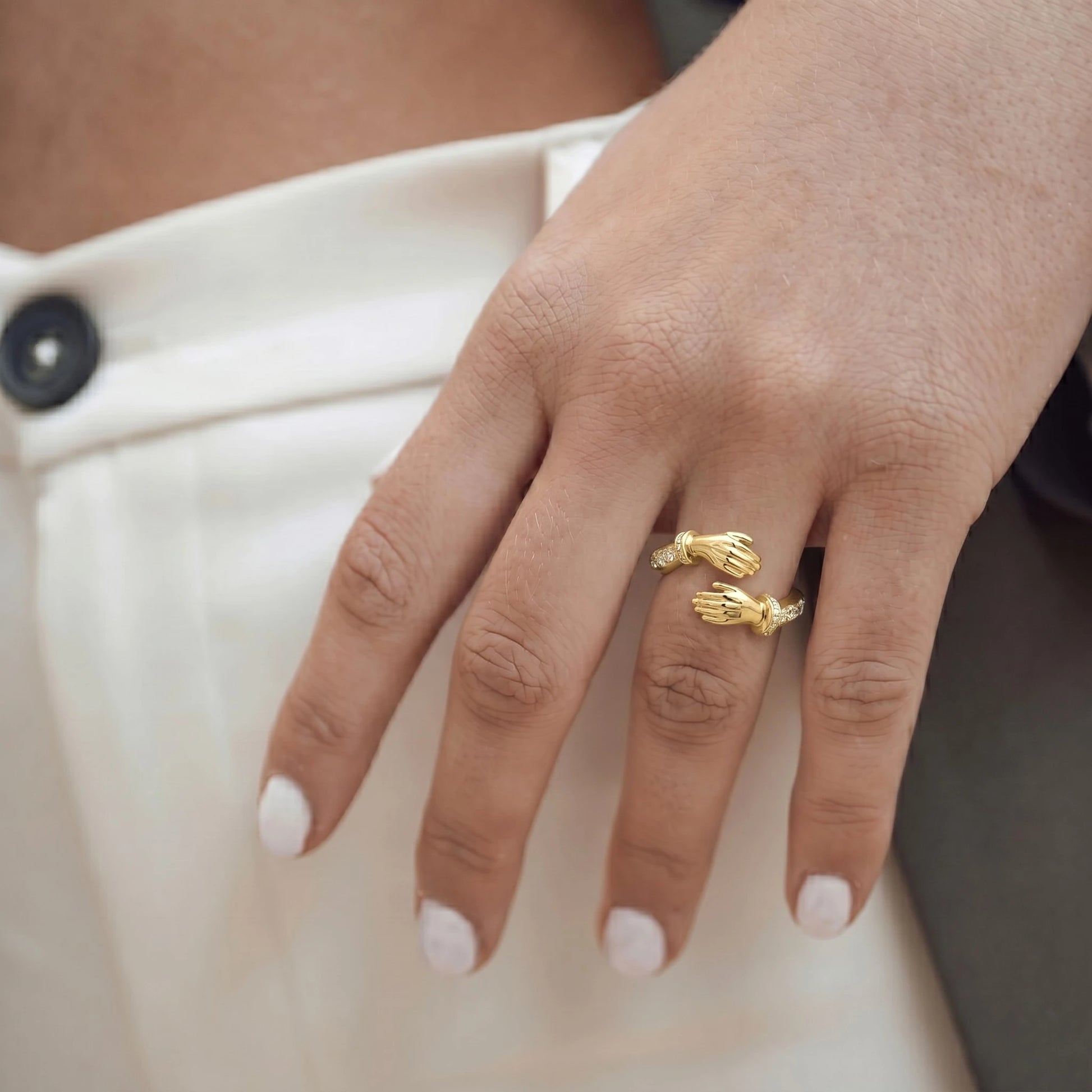 Vielring - Offener Zirkonia Umarmungsring (Stärke) Anti-Stress-Ring – 925 Silber - Gold