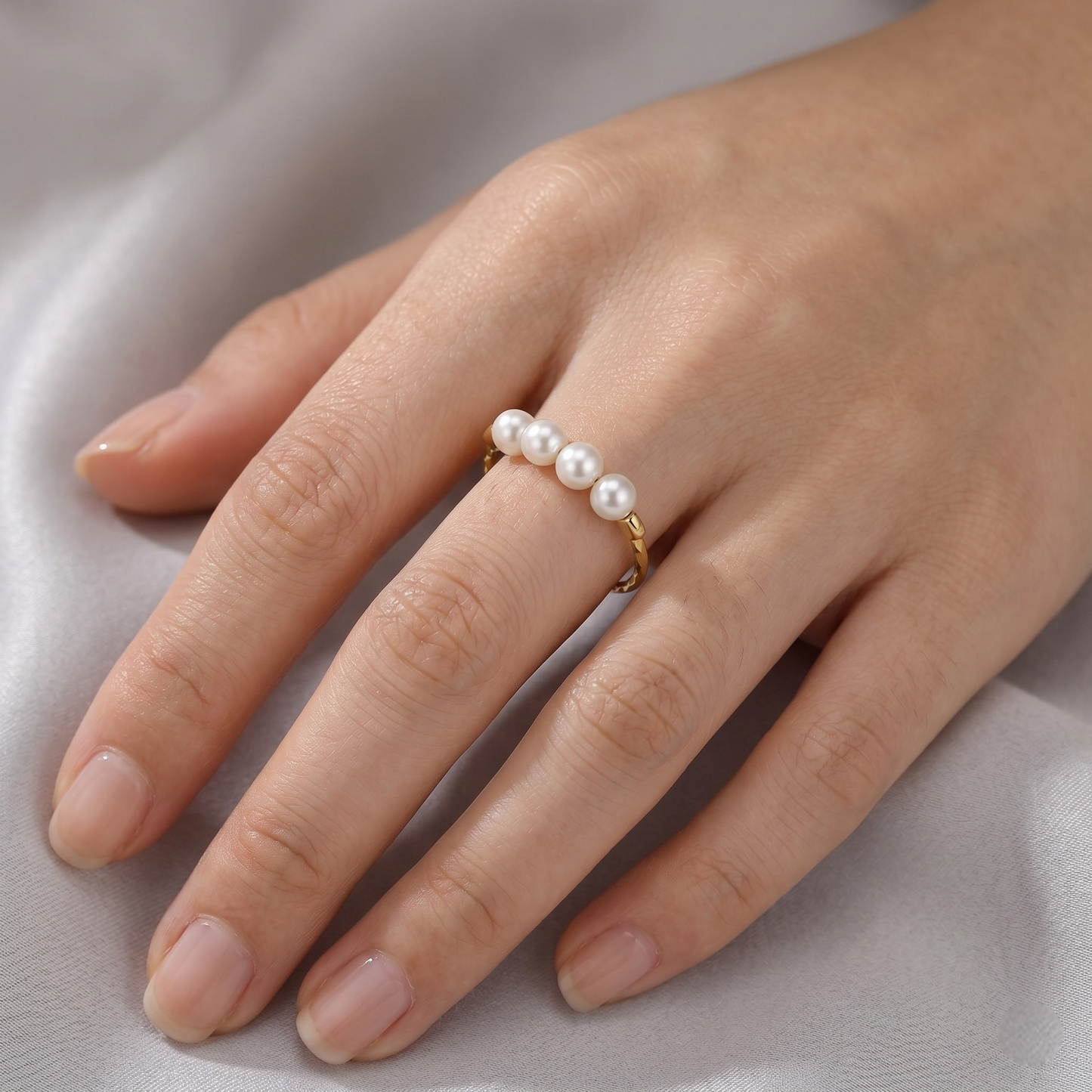 Vielring - Gedrehter Perlen Anti-Stress-Ring – 925 Silber - Gold