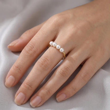 Vielring - Gedrehter Perlen Anti-Stress-Ring – 925 Silber - Gold