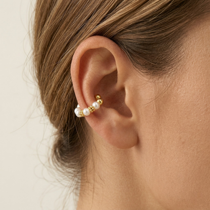 Vielring - Süßwasserperlen Ear Cuff - 925 Silber - Gold / Einzeln