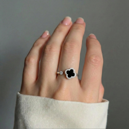 Square ring with zirconia stones - 925 silver