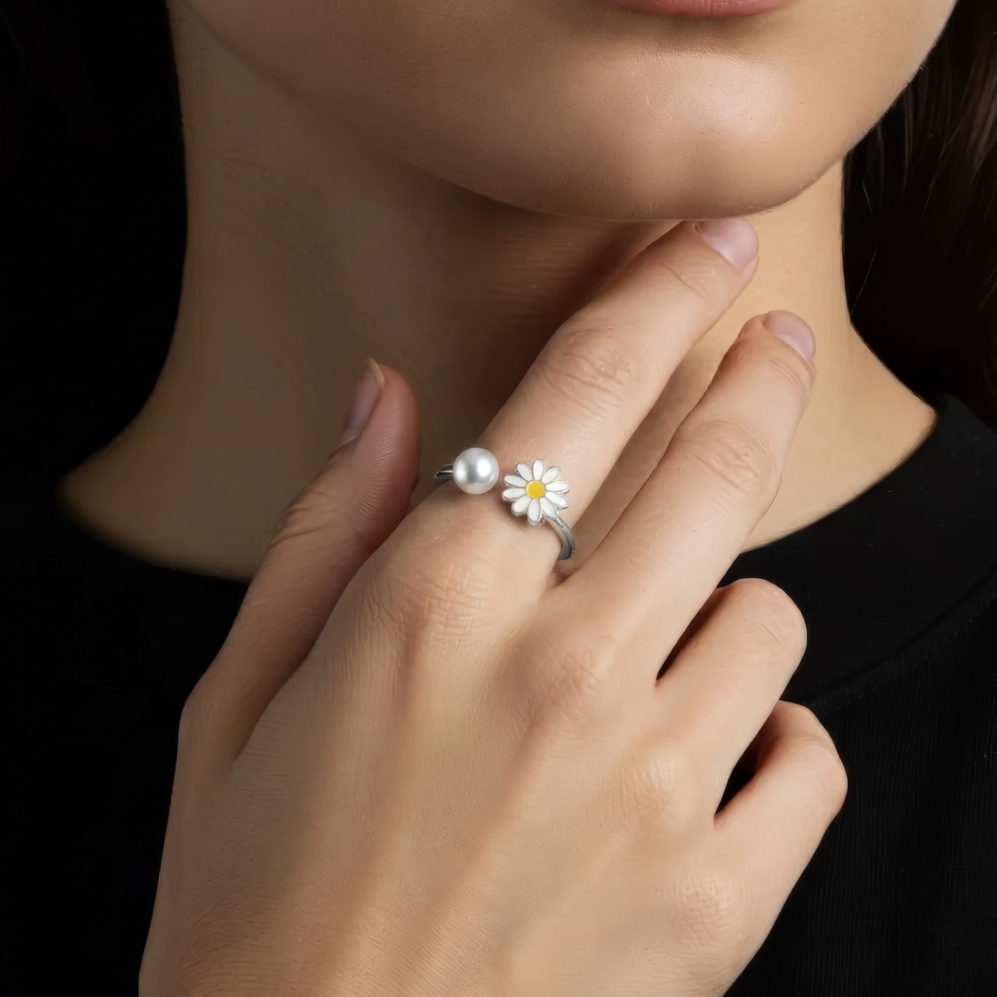 Bunter Sonnenblumen Perlen Anti-Stress-Ring – 925 Silber