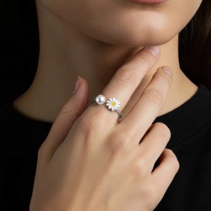 Bunter Sonnenblumen Perlen Anti-Stress-Ring – 925 Silber
