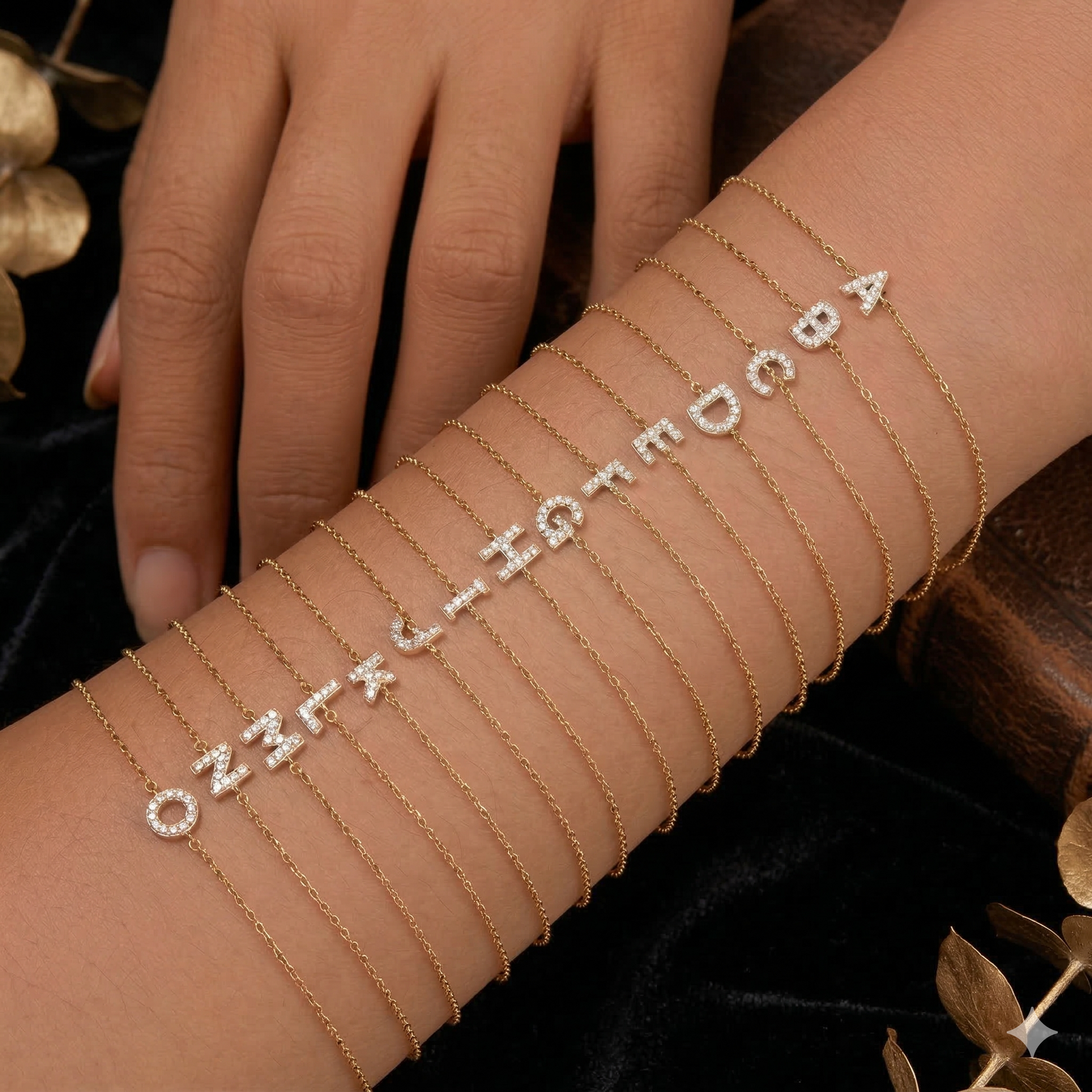 Vielring - Buchstaben Zirkonia Armband - 925 Silber - Gold / A
