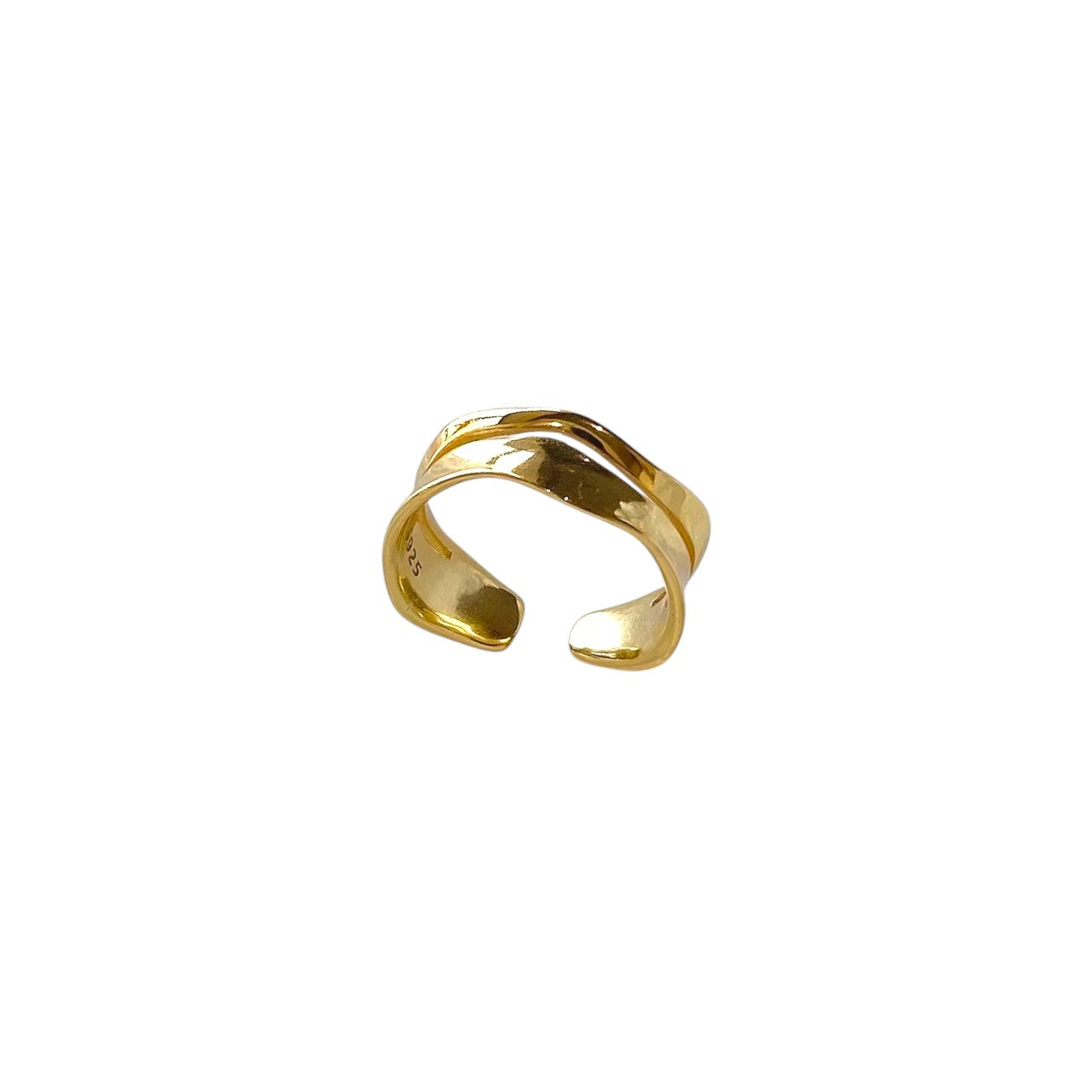 Gold Double Ring • 925 Sterling Silver Open Ring • Wave Ring