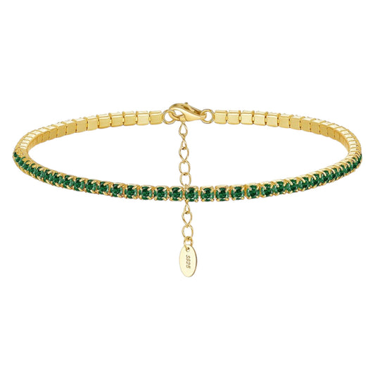 Vielring - Tennis Armband Grün - 925 Silber - Gold / 2 mm