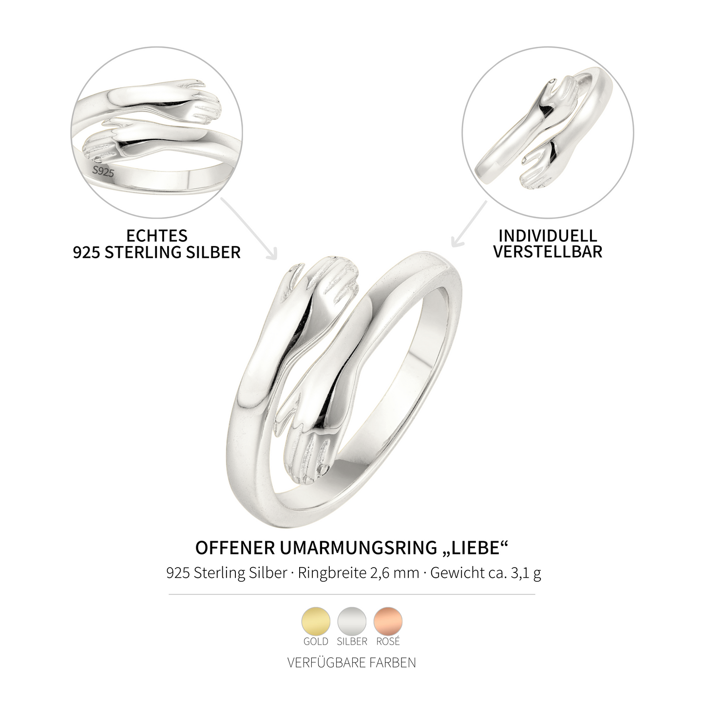 Open hug ring love - 925 silver