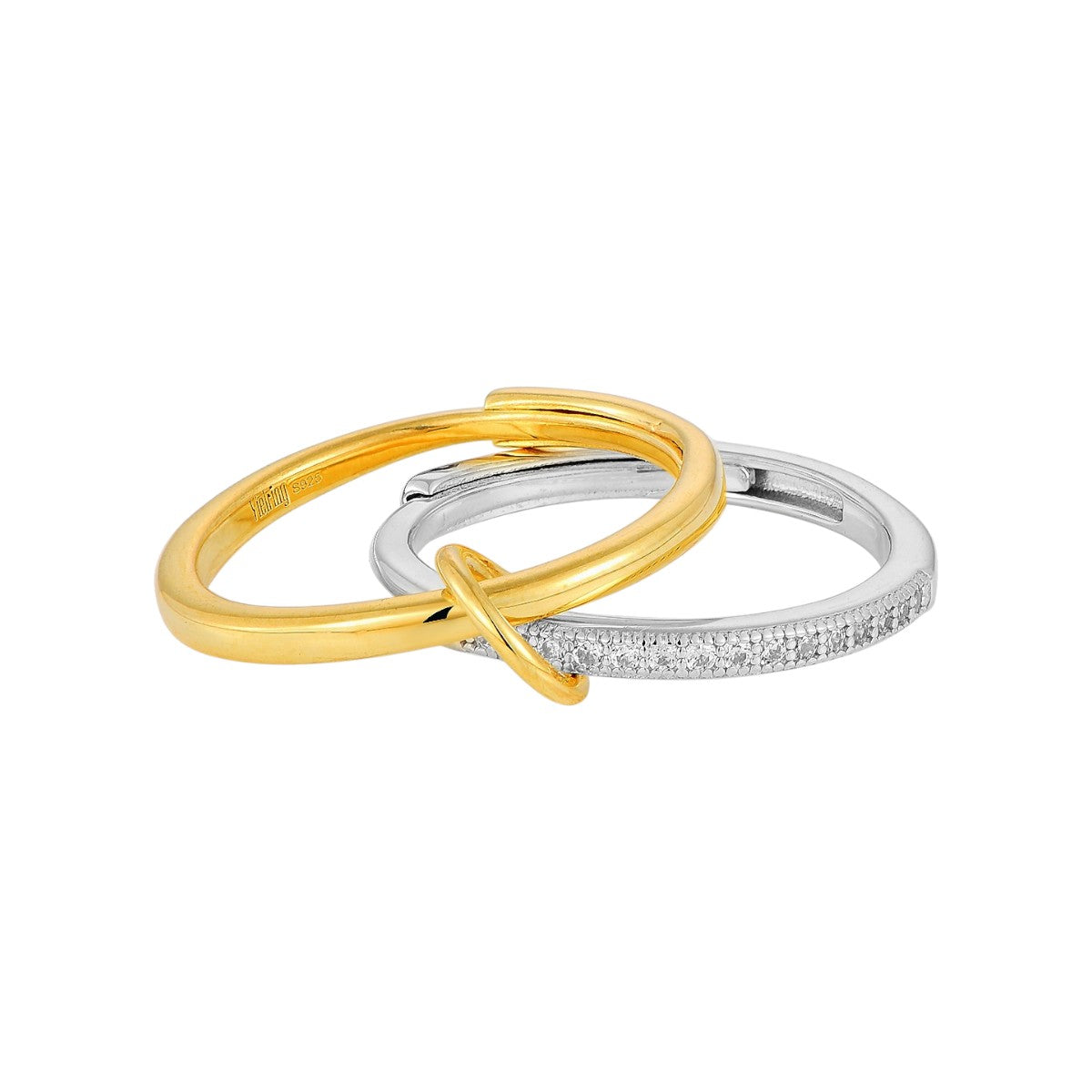 Vielring - Verbundene Zweier Ringe mit Zirkonia Steinen - 925 Silber - Gold & Silber