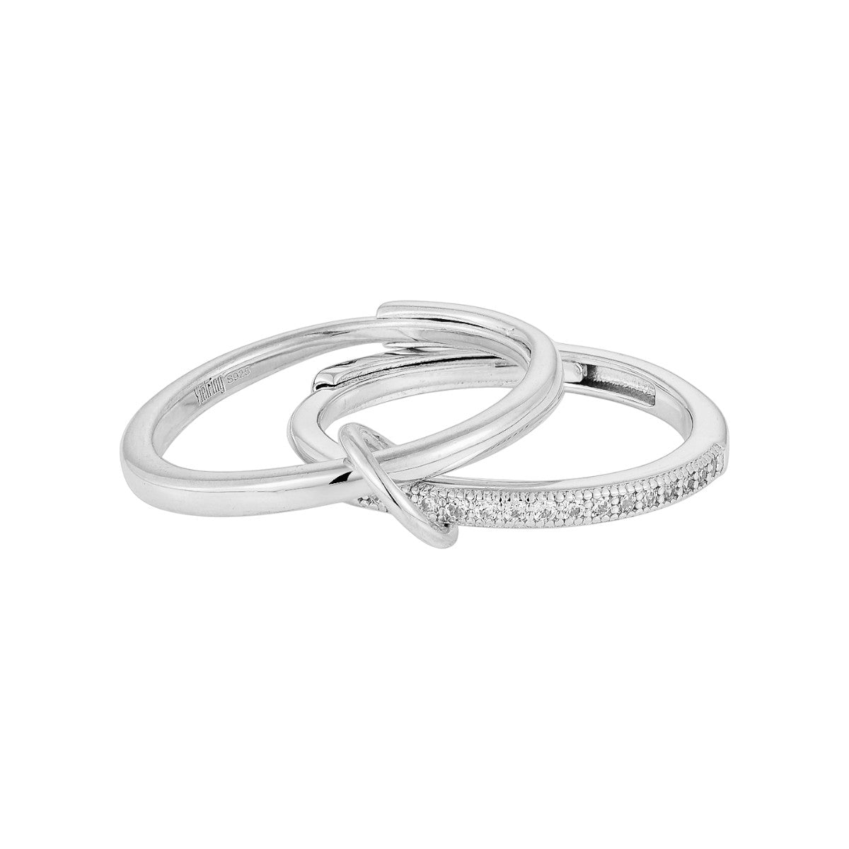 Vielring - Verbundene Zweier Ringe mit Zirkonia Steinen - 925 Silber - Silber