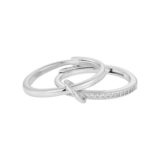 Vielring - Verbundene Zweier Ringe mit Zirkonia Steinen - 925 Silber - Silber
