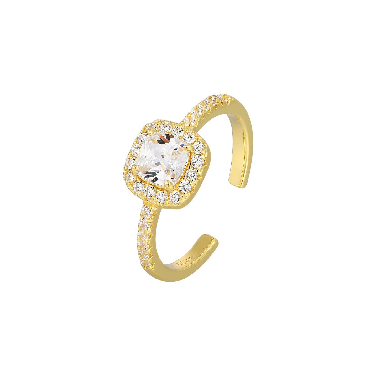 Vielring - Quadratischer Ring mit Zirkonia Steinen - 925 Silber - Gold