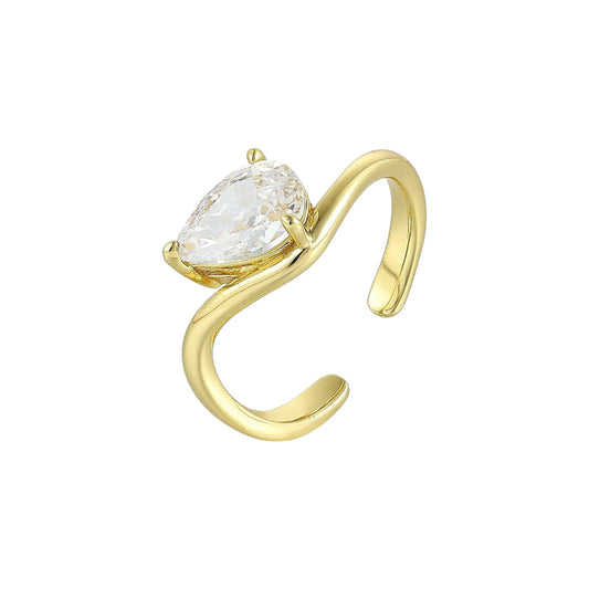 Vielring - Offener Birnen Kristall Ring - 925 Silber - Gold