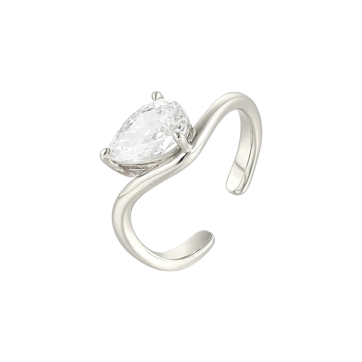 Offener Birnen Kristall Ring - 925 Silber