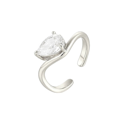 Offener Birnen Kristall Ring - 925 Silber