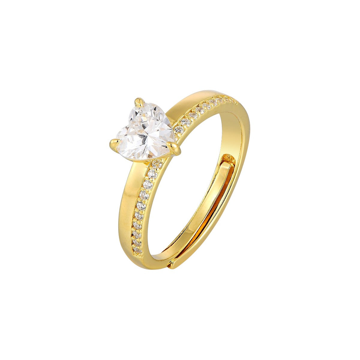 Vielring - Ring mit Zirkonia Steinen & Herz-Stein - 925 Silber - Gold